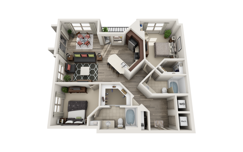 Astoria - 2 bedroom floorplan layout with 2 bathrooms and 1166 square feet