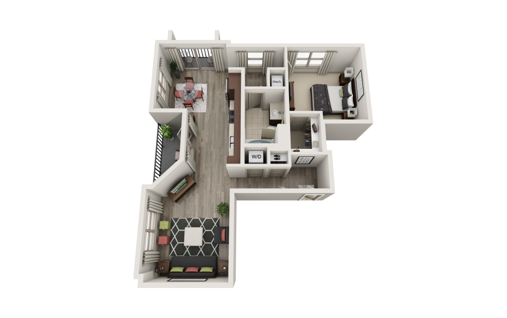 East Village - 1 bedroom floorplan layout with 1 bathroom and 883 square feet