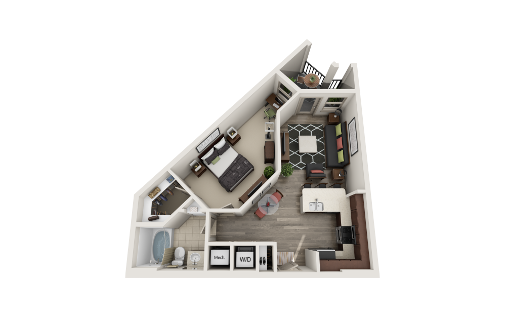 Midtown - 1 bedroom floorplan layout with 1 bathroom and 691 square feet