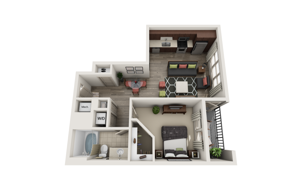 Morningside - 1 bedroom floorplan layout with 1 bathroom and 687 square feet