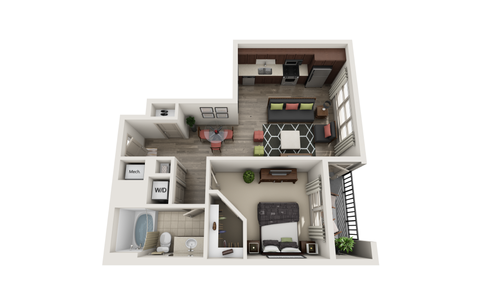 Morningside - 1 bedroom floorplan layout with 1 bath and 687 square feet.