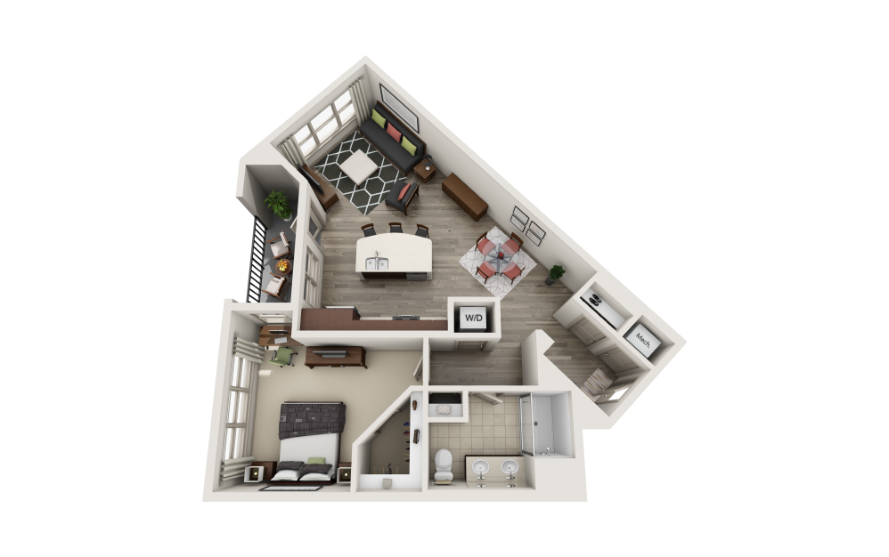 The Soho - 1 bedroom floorplan layout with 1 bathroom and 856 square feet