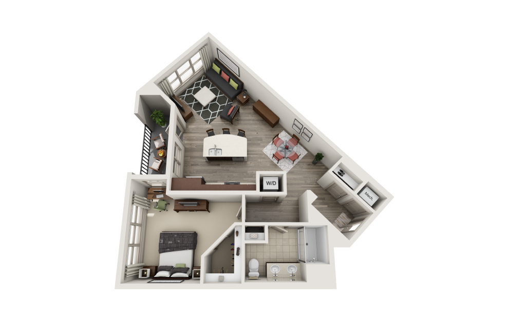 The Soho - 1 bedroom floorplan layout with 1 bath and 856 square feet.