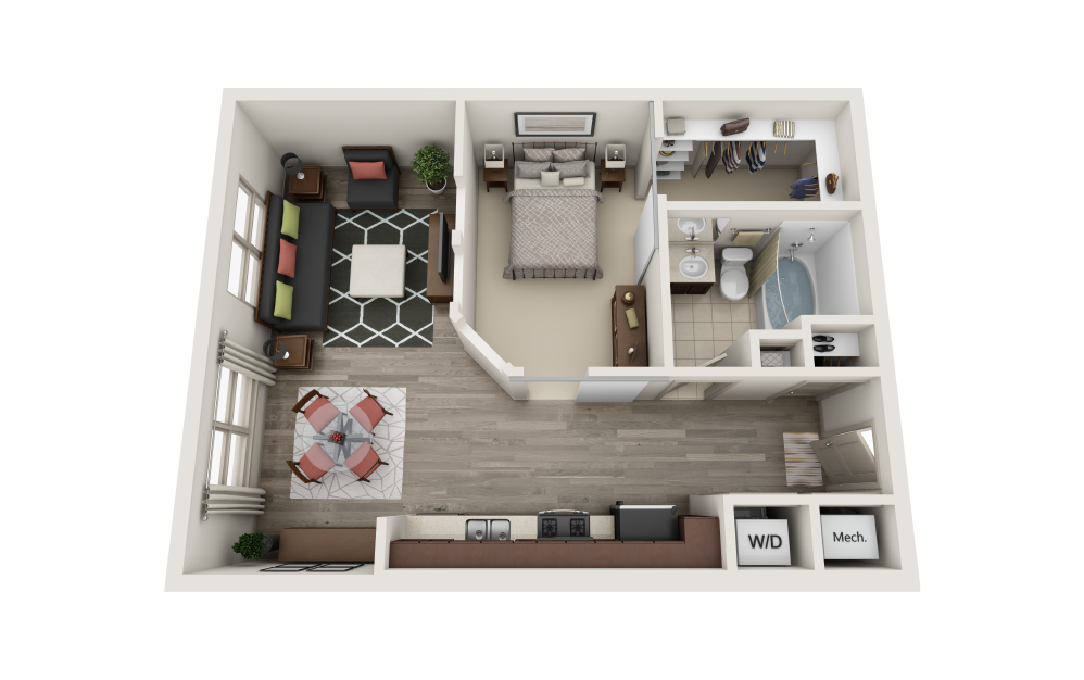 Tribeca - Studio floorplan layout with 1 bathroom and 696 square feet