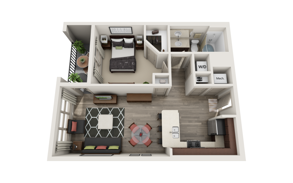 Upper Eastside - 1 bedroom floorplan layout with 1 bathroom and 692 - 754 square feet